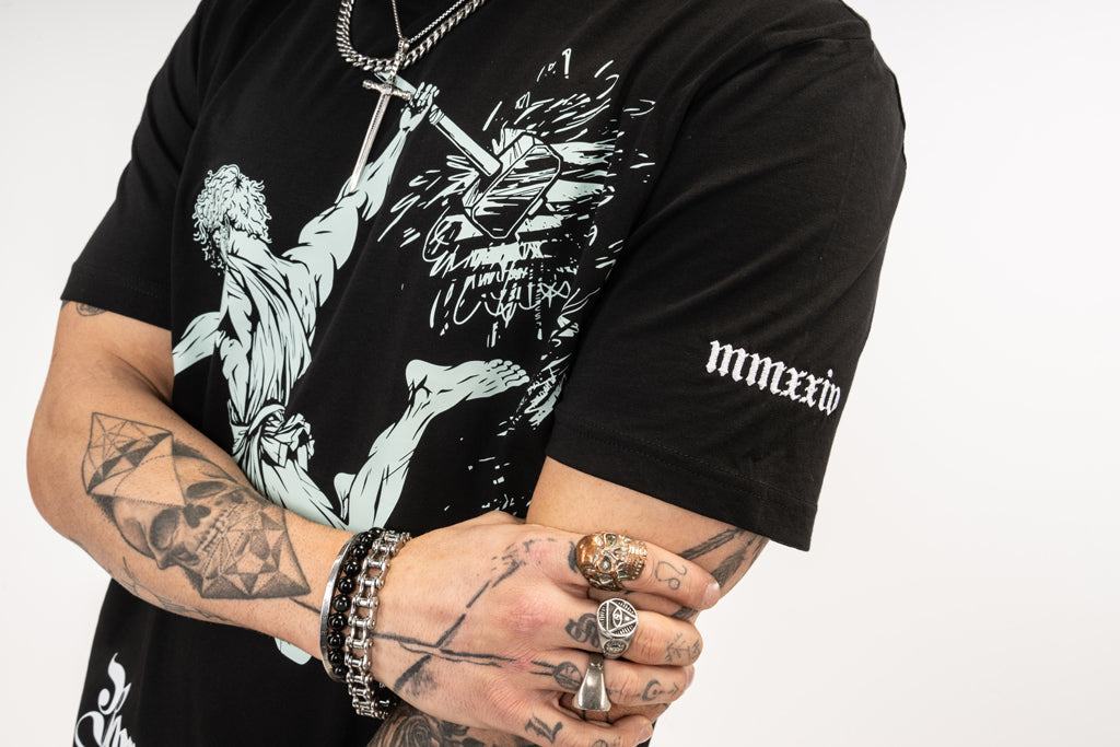 Arm embroidery on Born Outta Fire T-Shirt