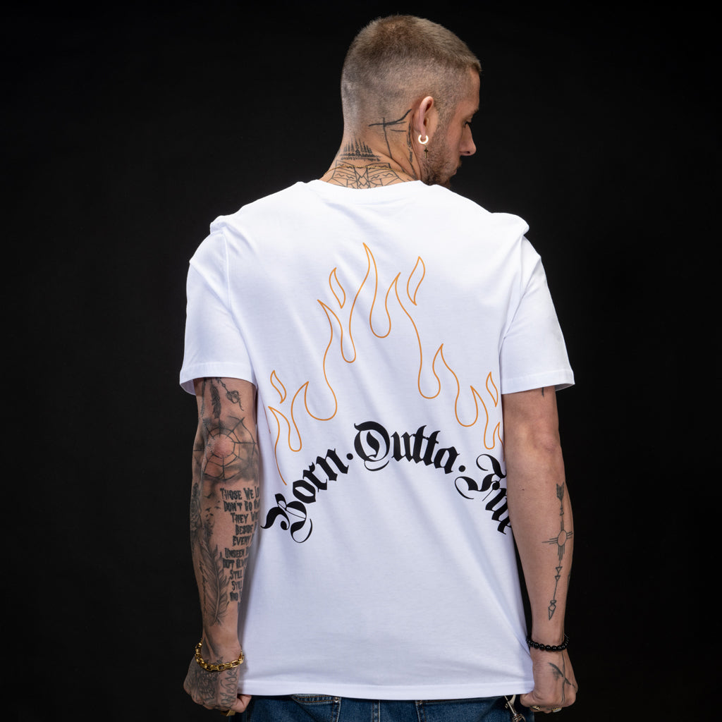 White Ashen Glow T-Shirt With Orange Flames