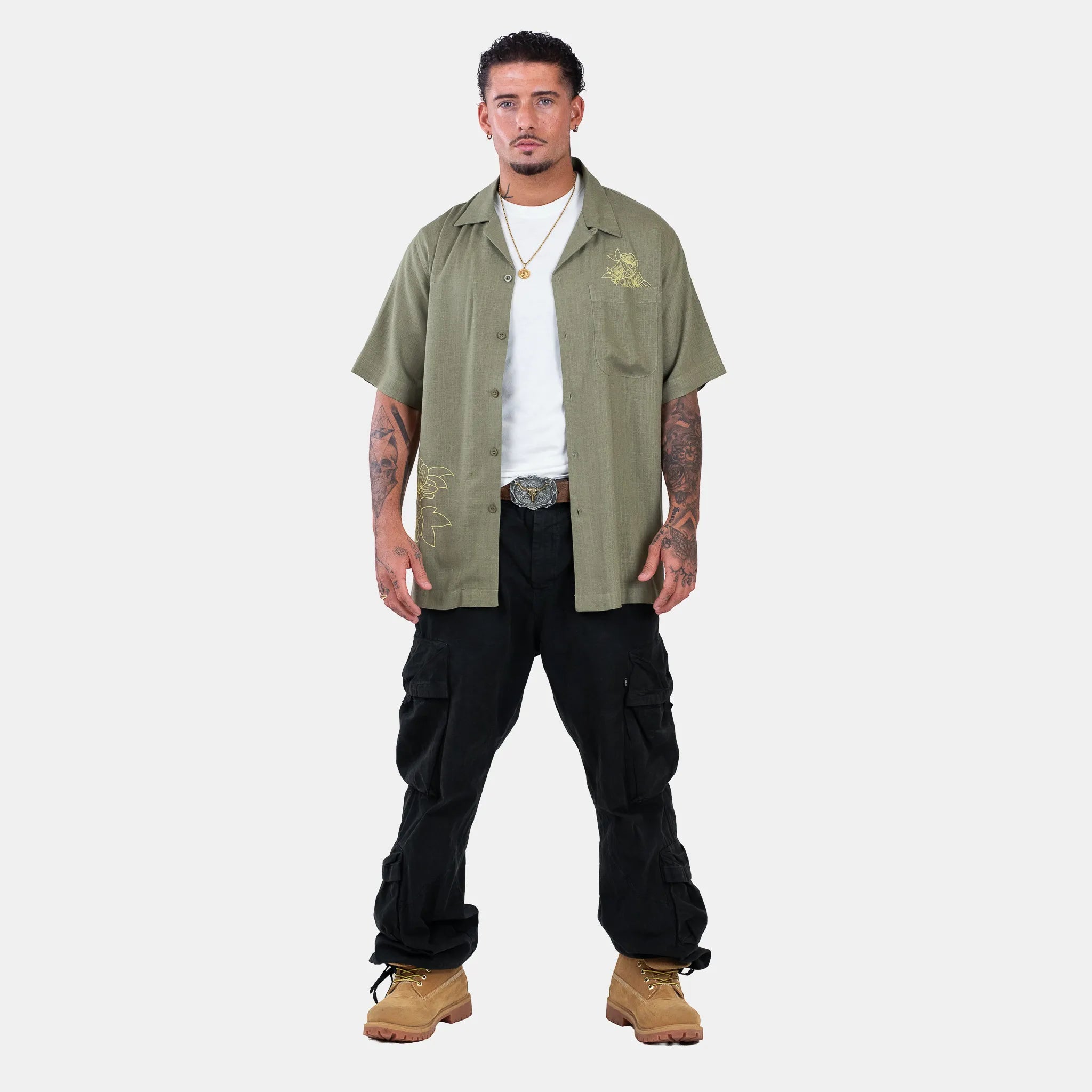 Yardrock Floral Linen Shirt - Khaki