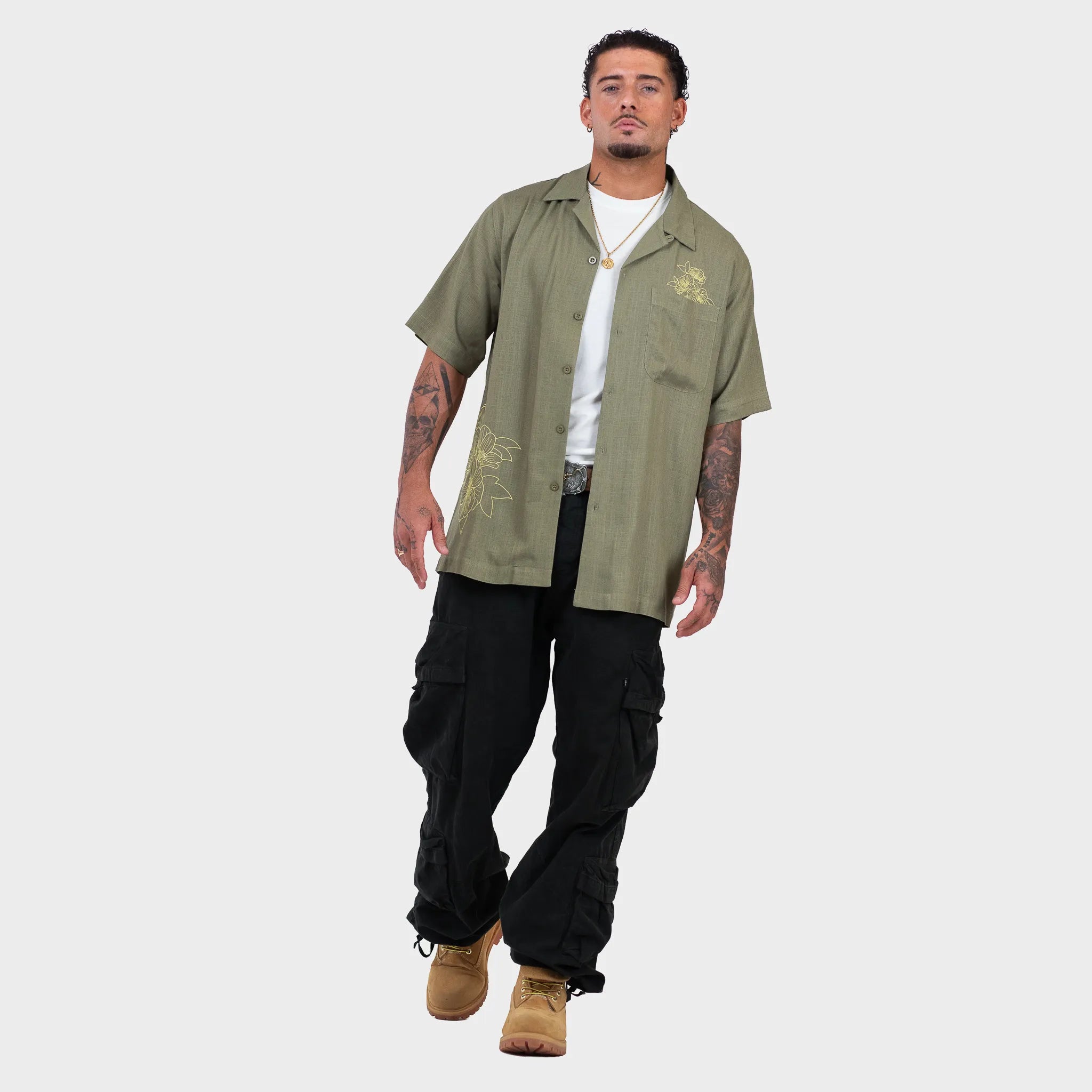 Yardrock Floral Linen Shirt - Khaki