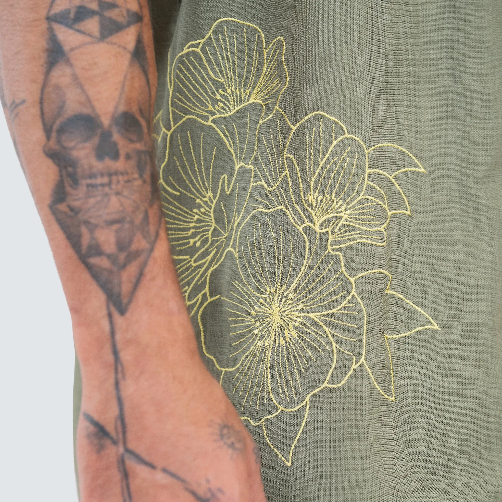 Yardrock Floral Linen Shirt - Khaki