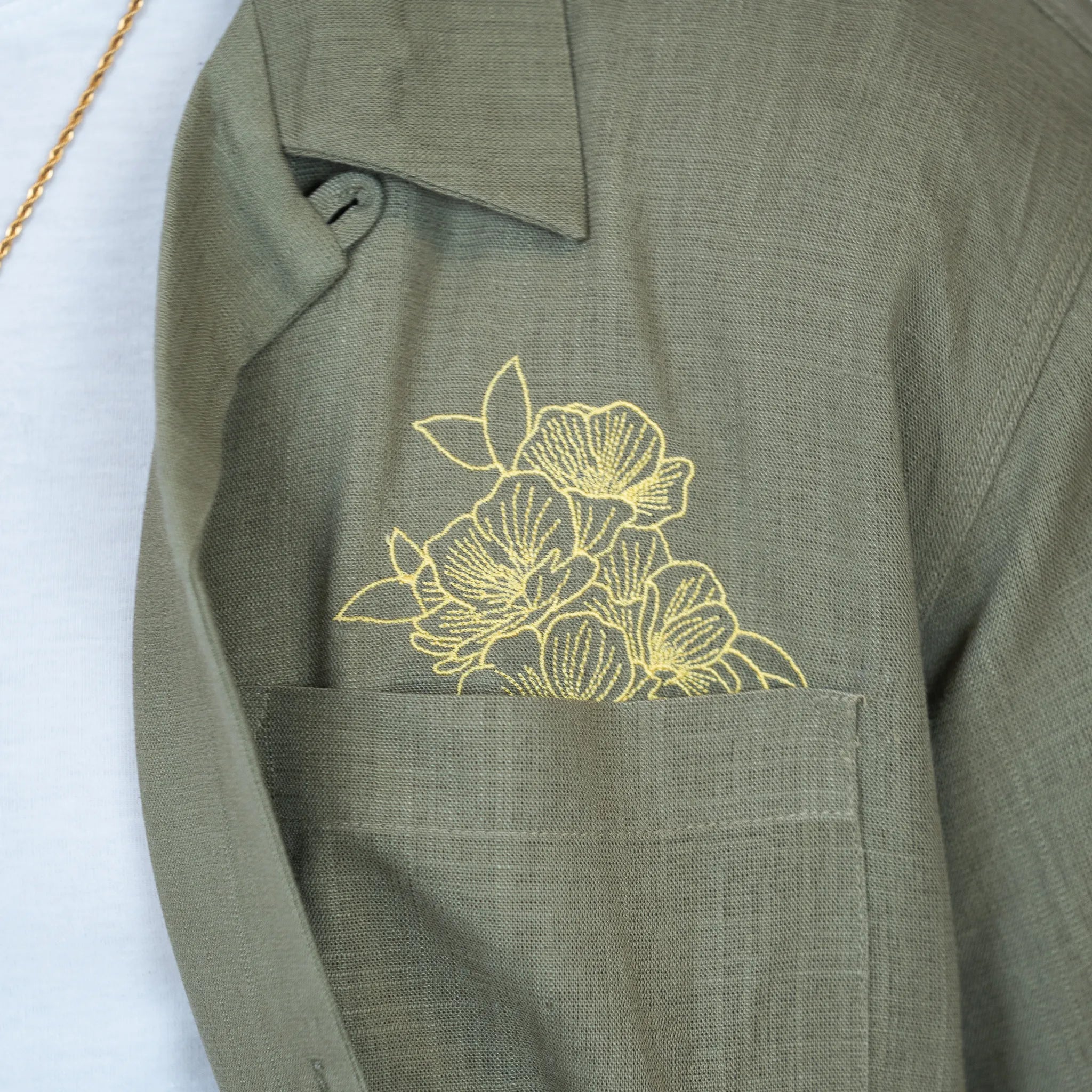 Yardrock Floral Linen Shirt - Khaki