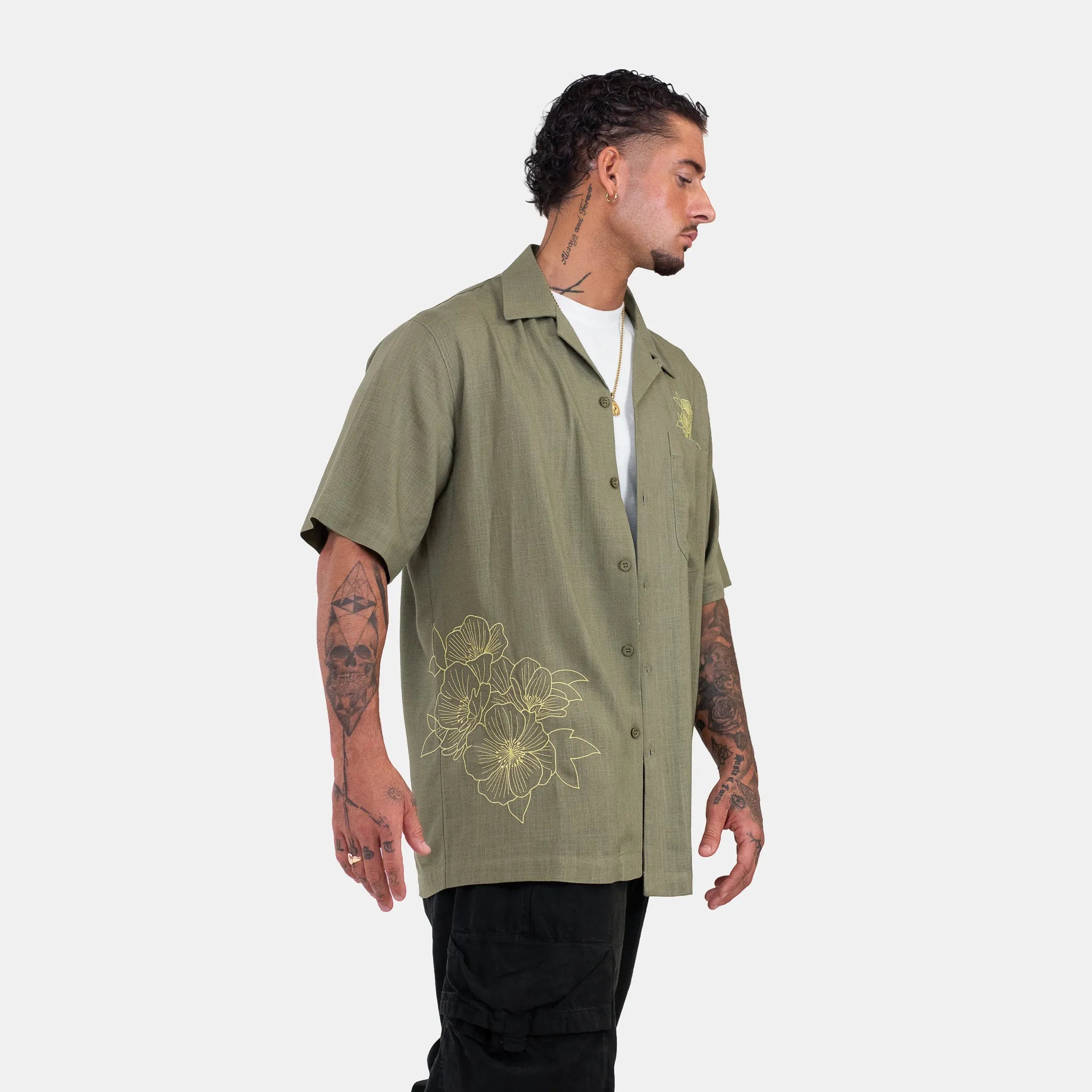 Yardrock Floral Linen Shirt - Khaki