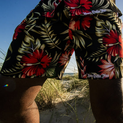 Born Outta Fire Floral Red and Black Shorts and Shirt