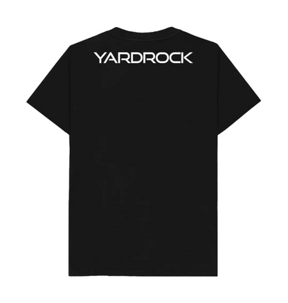 Black Yardrock Text on back of tee